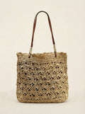 Crochet Woven Fan-Shape Shoulder Tote Bag