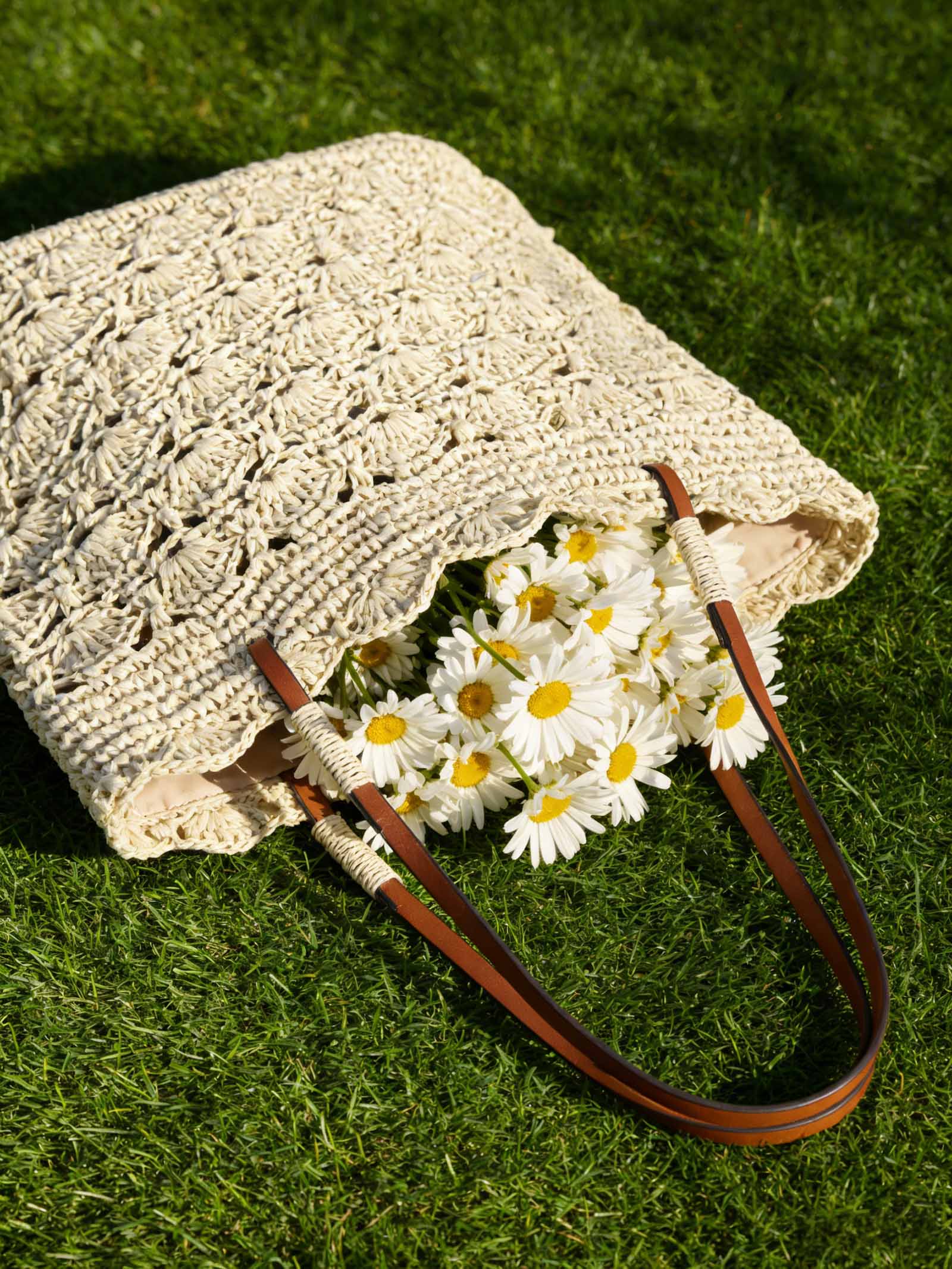 Crochet Woven Fan-Shape Shoulder Tote Bag