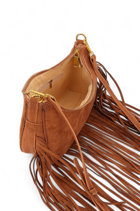 Boho Fringe Crossbody Bag – Faux Suede Festival Handbag