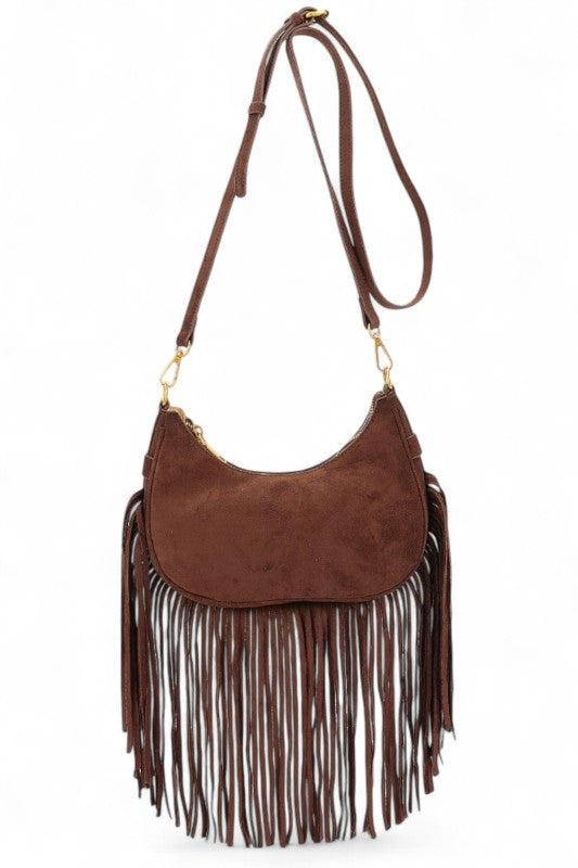 Boho Fringe Crossbody Bag – Faux Suede Festival Handbag