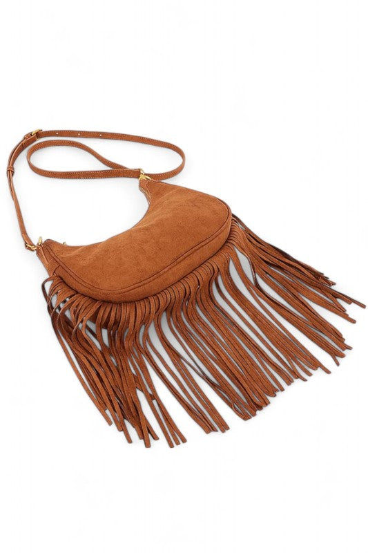 Boho Fringe Crossbody Bag – Faux Suede Festival Handbag