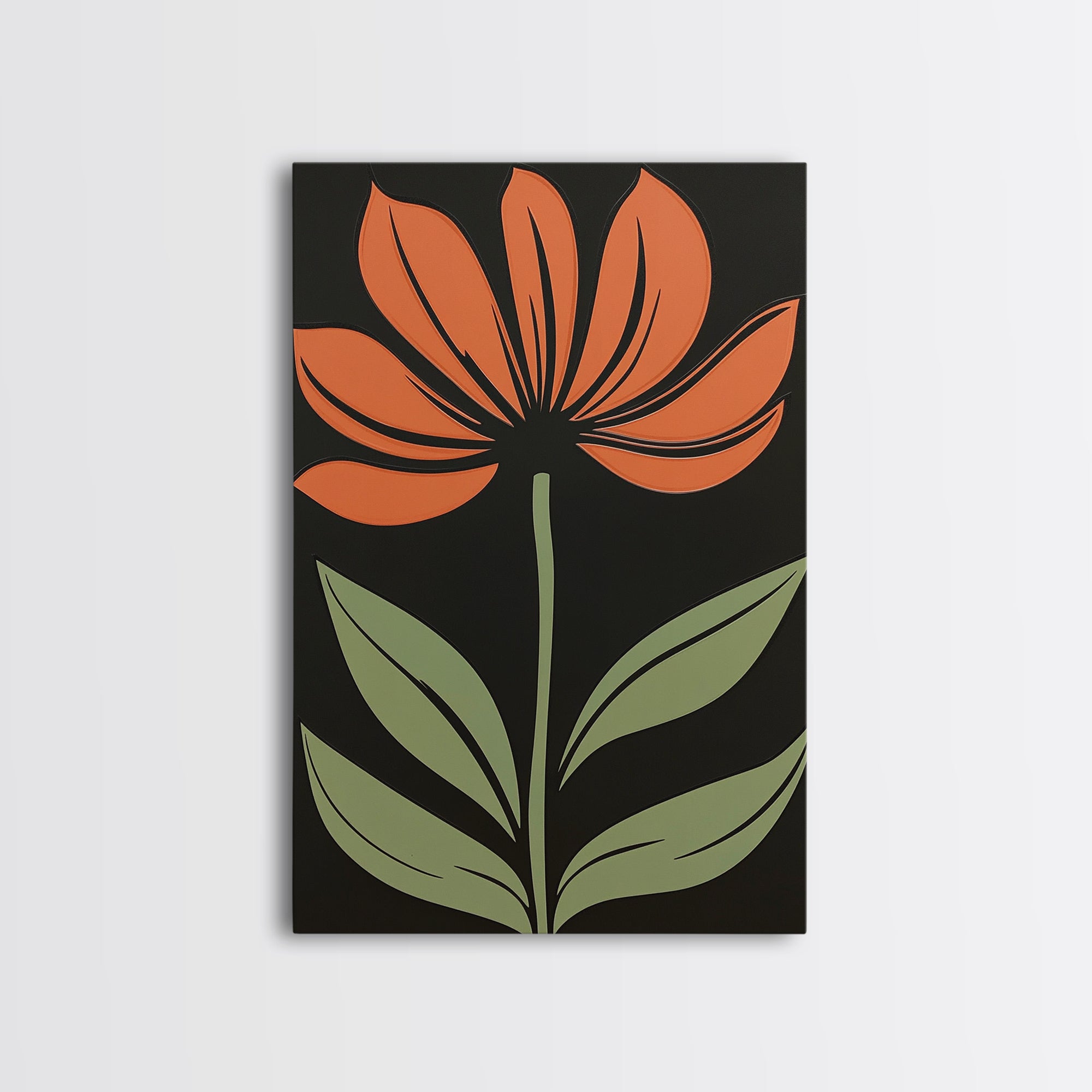 Boho Floral Print Wall Decor, Framed Canvas Print, Modern Art Boho Minimalist Wall Decor