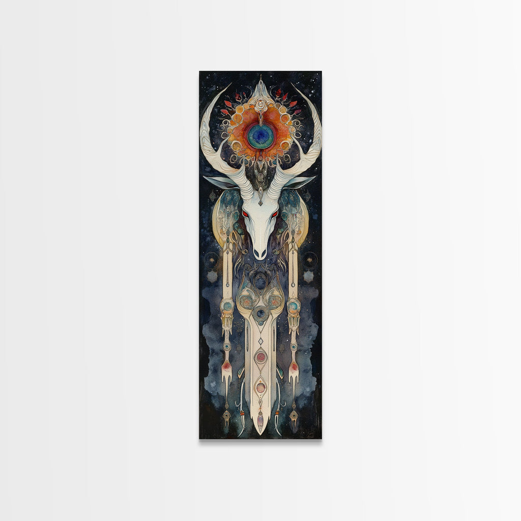 Dreamcatcher Deer Canvas Print Featuring Boho Sacred Geometry Art, Native Inspired Dark Angels Wall Art Ideal For Gift Idea