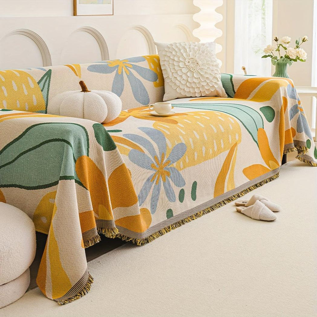 Boho Chic Double-sided Chenille Sofa Cover with Tassels - All-Season