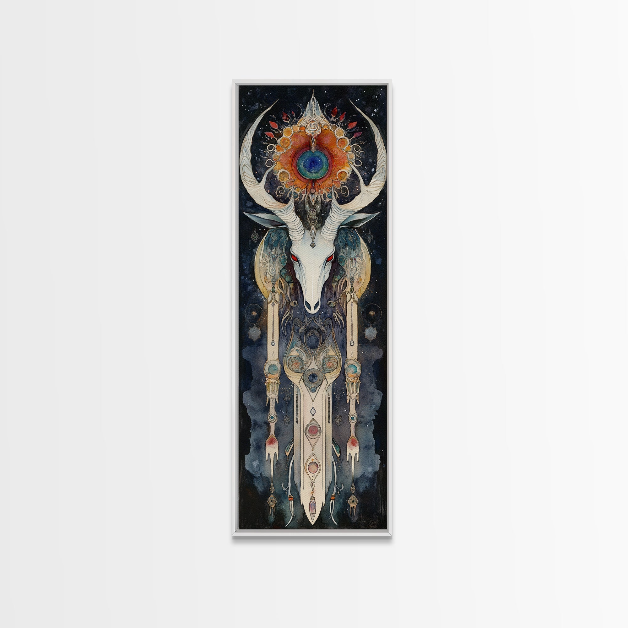 Dreamcatcher Deer Canvas Print Featuring Boho Sacred Geometry Art, Native Inspired Dark Angels Wall Art Ideal For Gift Idea