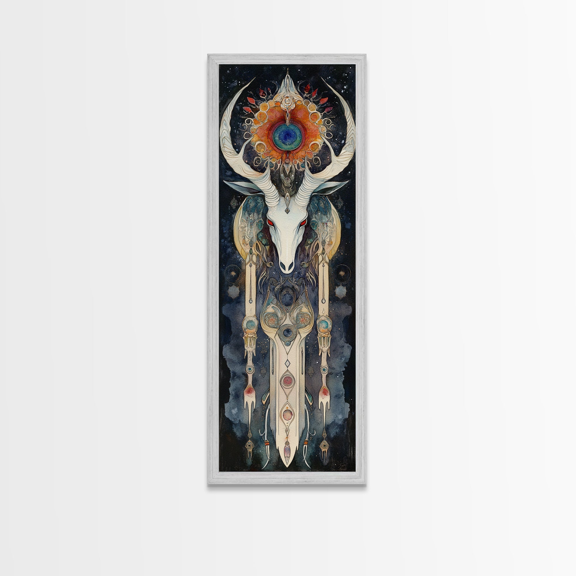 Dreamcatcher Deer Canvas Print Featuring Boho Sacred Geometry Art, Native Inspired Dark Angels Wall Art Ideal For Gift Idea