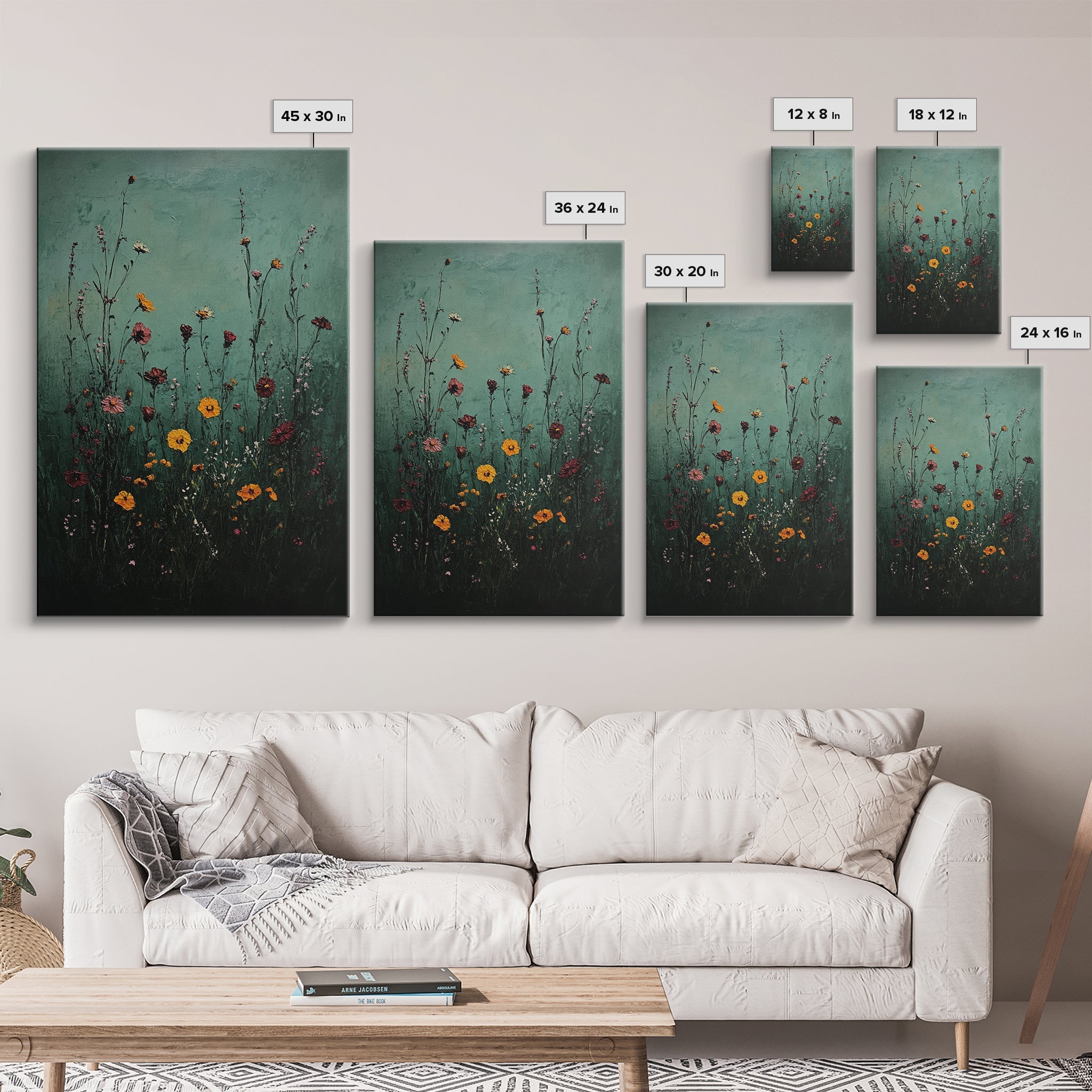 Moody Wild Flowers Print, Framed Canvas, Boho Decor, Wildflowers in a Rain Storm, Modern Farmhouse, Rustic Decor
