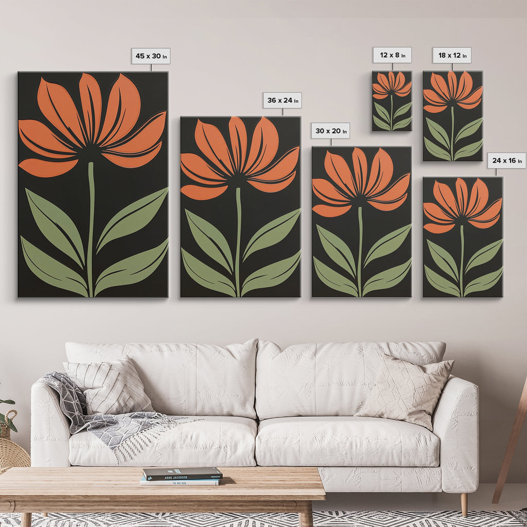 Boho Floral Print Wall Decor, Framed Canvas Print, Modern Art Boho Minimalist Wall Decor