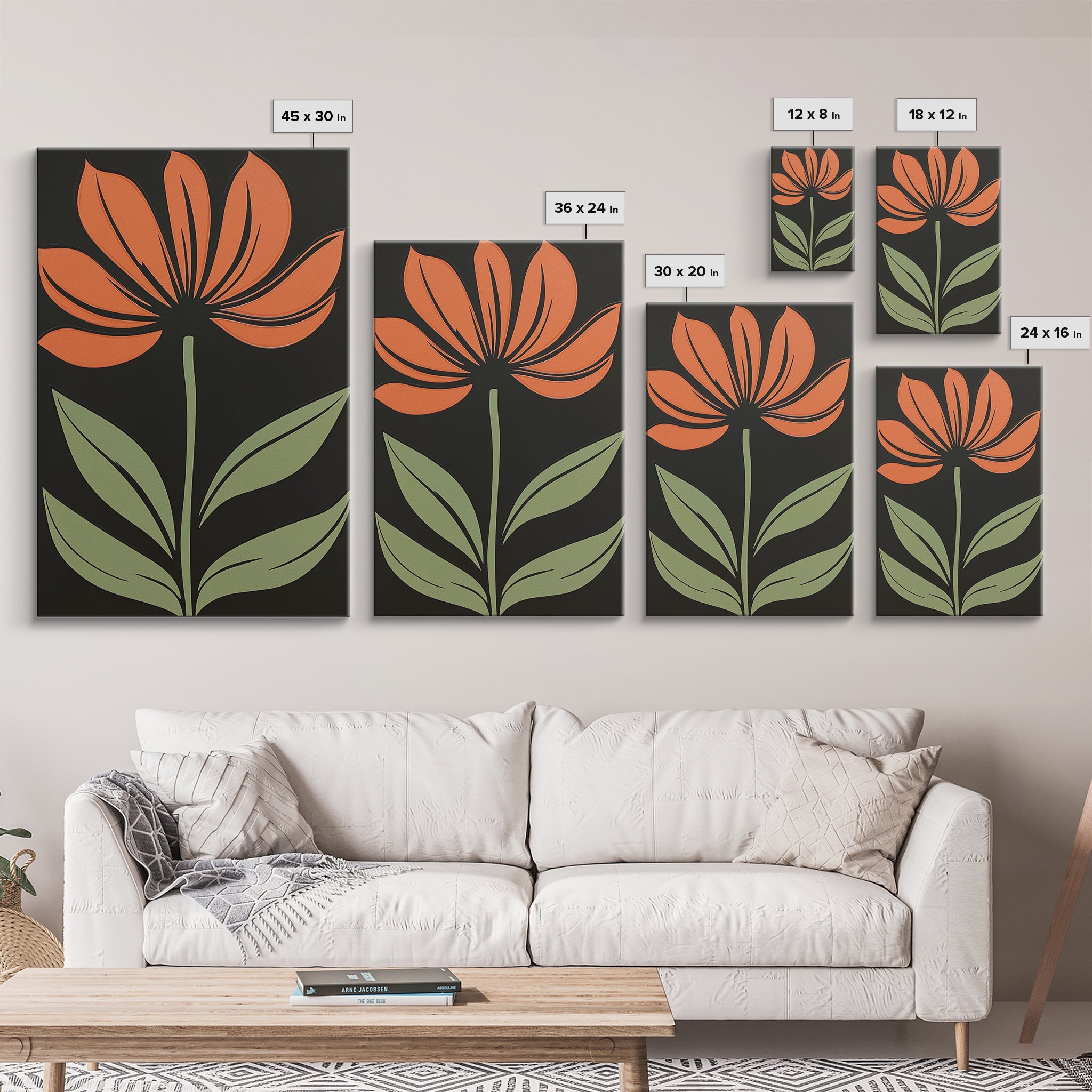 Boho Floral Print Wall Decor, Framed Canvas Print, Modern Art Boho Minimalist Wall Decor