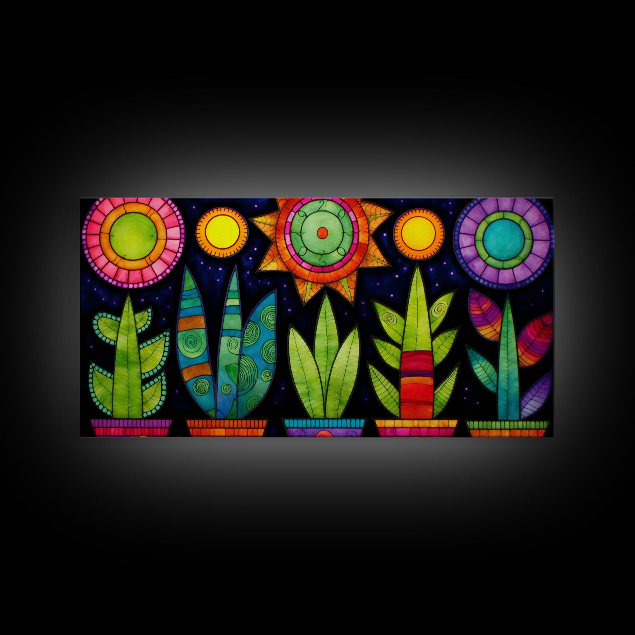 Boho Style Minimalist Arizona Art, Framed Canvas Print, Retro Abstract Succulent Art, Southwest Decor