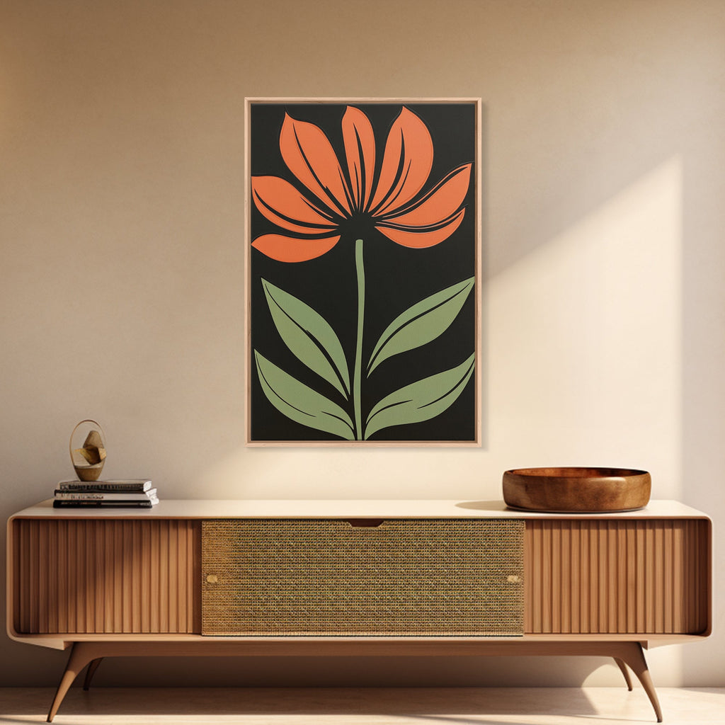 Boho Floral Print Wall Decor, Framed Canvas Print, Modern Art Boho Minimalist Wall Decor