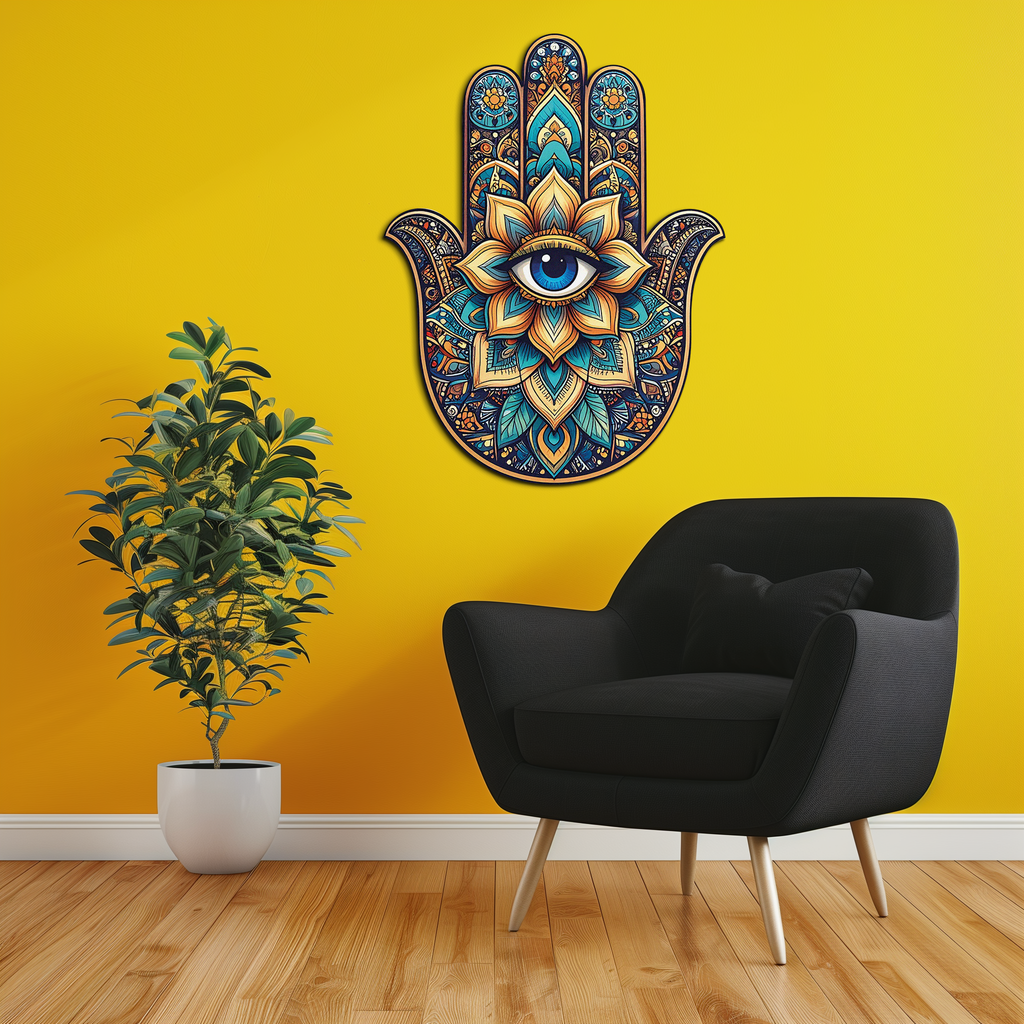 Hamsa Eye Wall Art – Boho Evil Eye Metal Decor-KAFUVM036