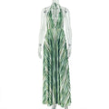 Women Clothing Printed Beach Slim Fit Comfortable A line Dress Lace up Backless V neck Halter Maxi Dress