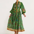 Women Clothing Vintage Printed Lantern Sleeve Waist Controlled Large Hem Dress