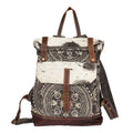 Myra Vibe with Me Hairon Canvas Backpack for Women Mandala Print, Leather Straps for Boho Travel & Western Day Trips
