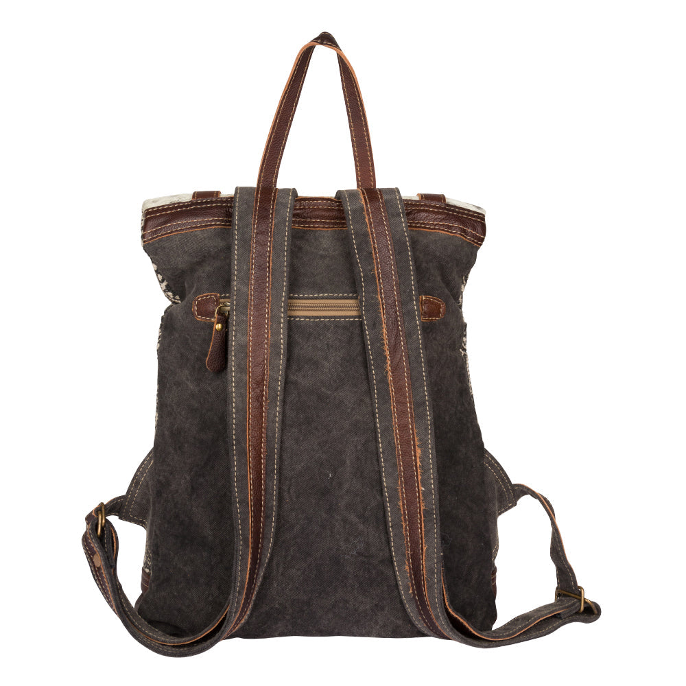Myra Vibe with Me Hairon Canvas Backpack for Women Mandala Print, Leather Straps for Boho Travel & Western Day Trips