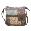 Myra La Fleur Patchwork Crossbody Bag â€“ Floral Canvas Panels, Brown Leather Accents, Boho Cowgirl Everyday Purse