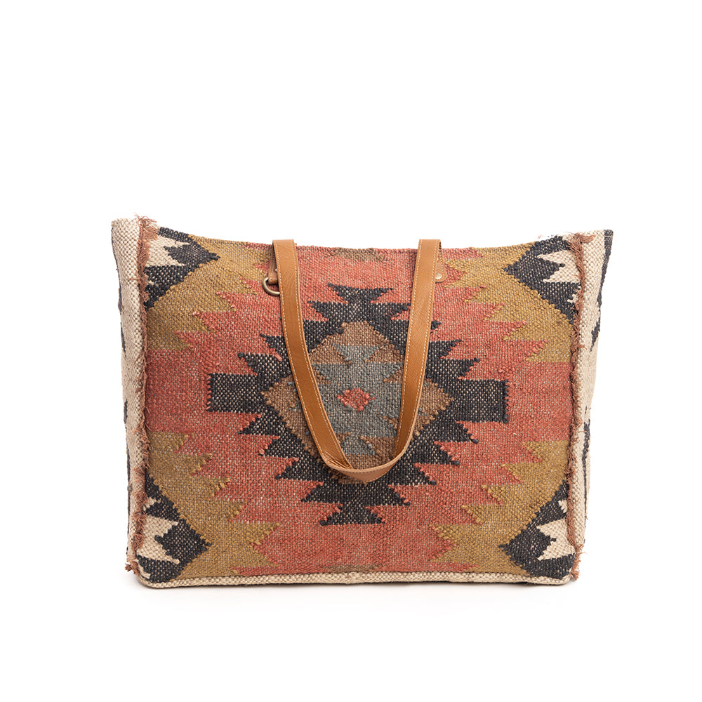 Myra Kaliko Hill Canvas Weekender Bag for Women Handwoven Boho Print with Dual Shoulder Handles