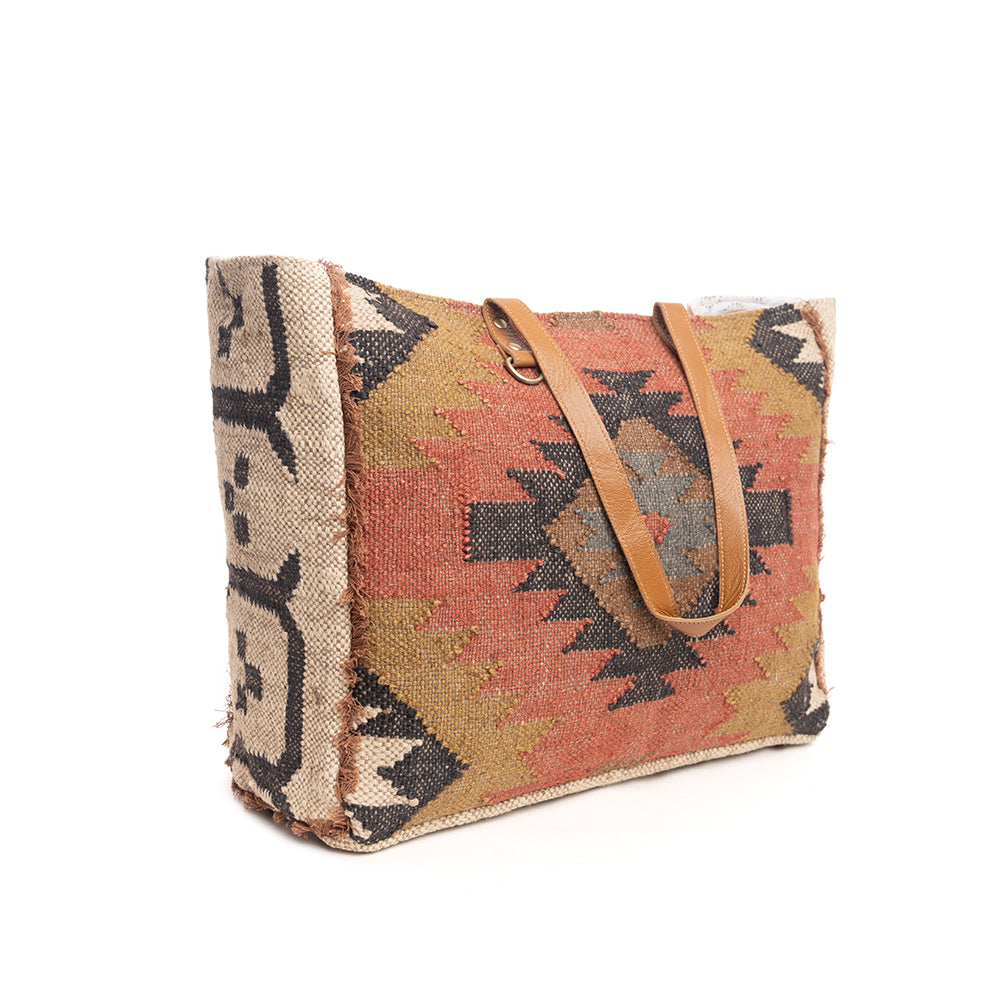 Myra Kaliko Hill Canvas Weekender Bag for Women Handwoven Boho Print with Dual Shoulder Handles