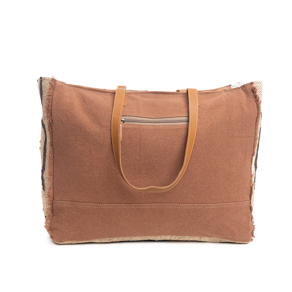 Myra Kaliko Hill Canvas Weekender Bag for Women Handwoven Boho Print with Dual Shoulder Handles