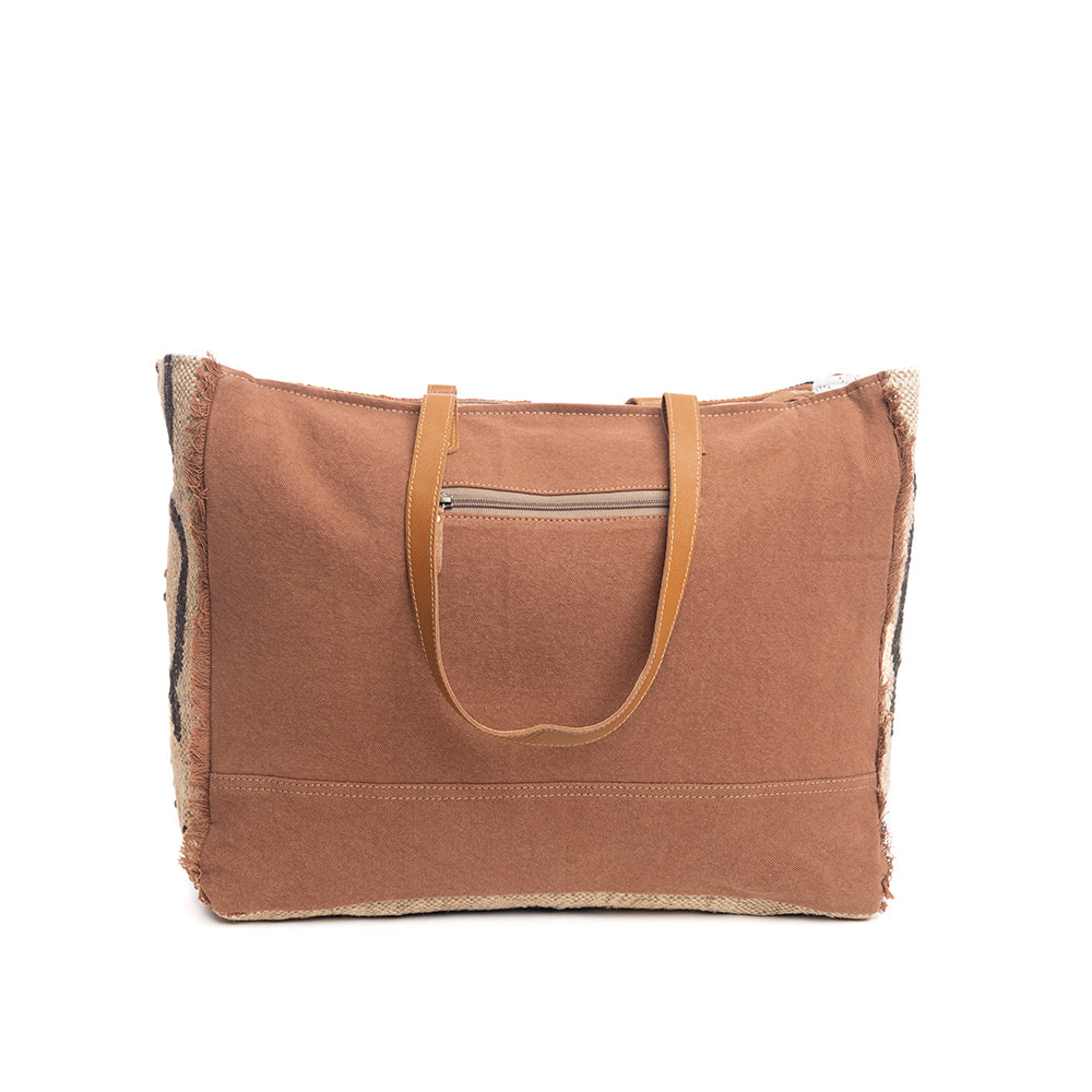 Myra Kaliko Hill Canvas Weekender Bag for Women Handwoven Boho Print with Dual Shoulder Handles