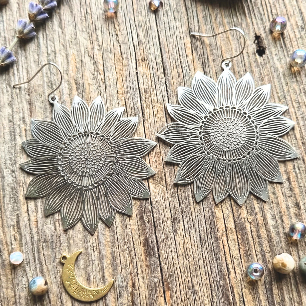 Golden Hour Sunflower Statement Earrings - Gold and Silver Options