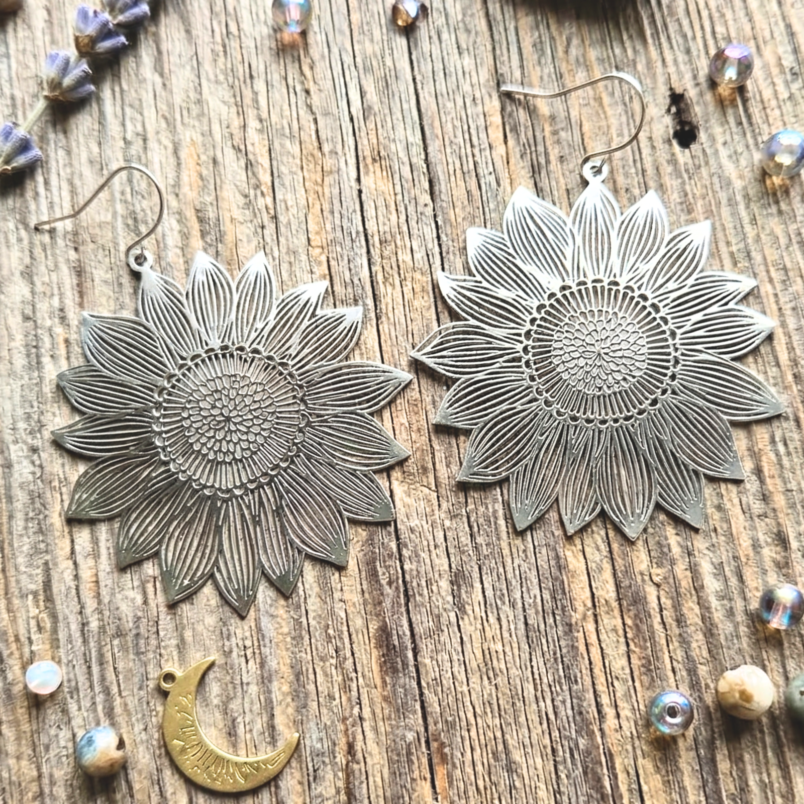 Golden Hour Sunflower Statement Earrings - Gold and Silver Options
