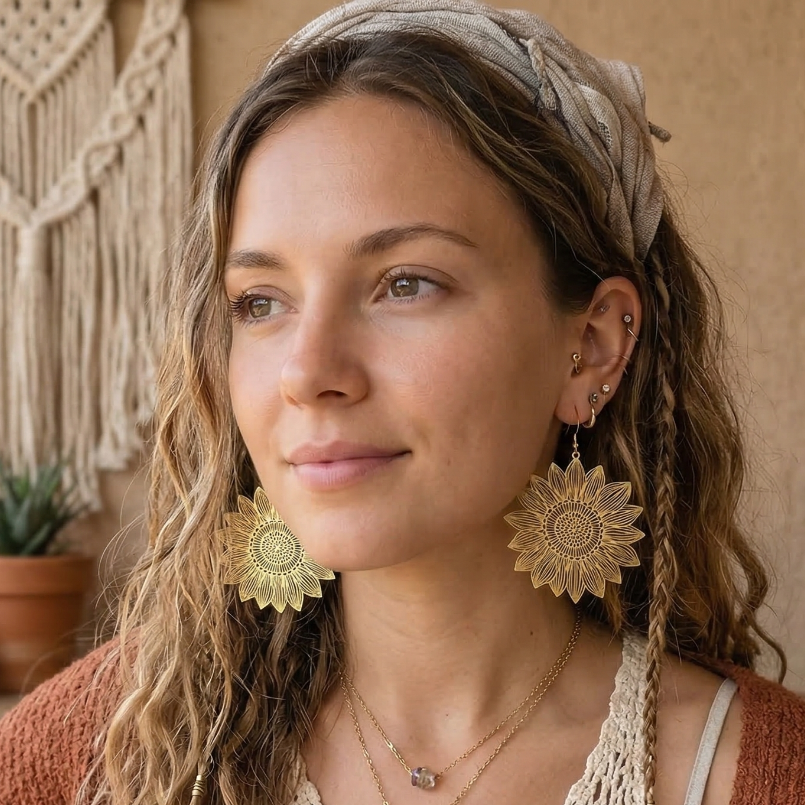Golden Hour Sunflower Statement Earrings - Gold and Silver Options