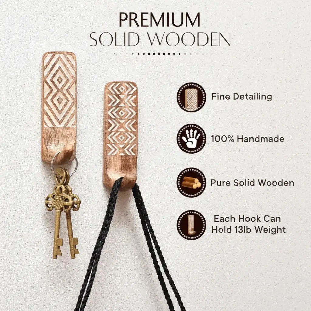 Boho adhesive wall hooks Decorative Wood Adhesive Wall Hooks for Coats