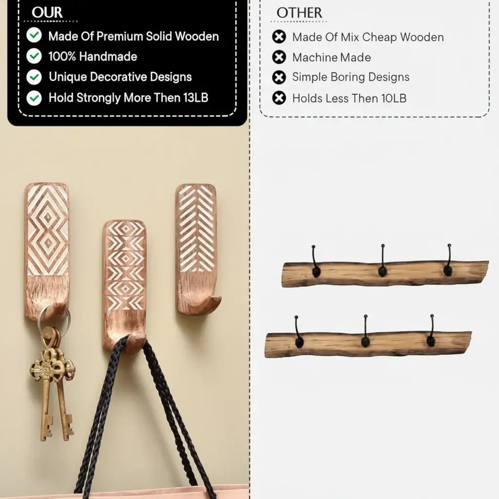 Boho adhesive wall hooks Decorative Wood Adhesive Wall Hooks for Coats