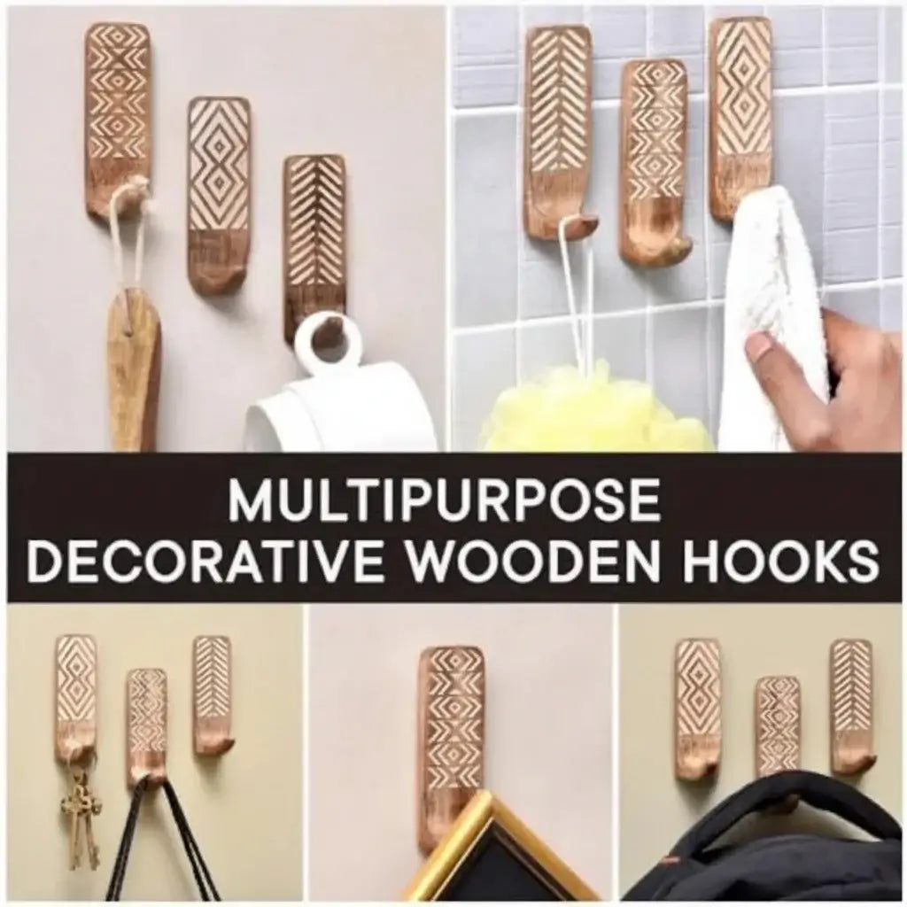 Boho adhesive wall hooks Decorative Wood Adhesive Wall Hooks for Coats